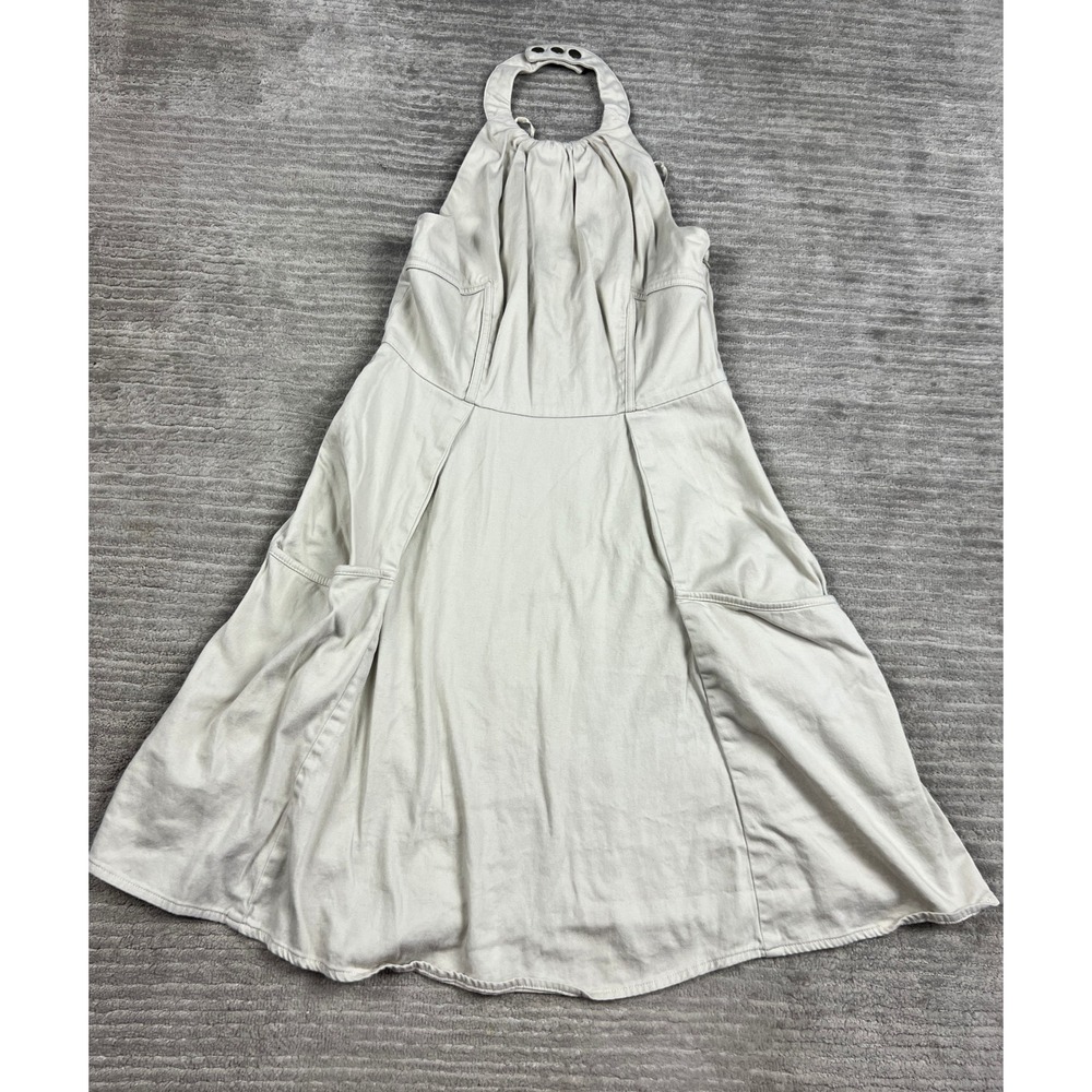 Jessica Simpson Halter Dress Women 4 Beige JS3M2556 Fit and Flare Pockets Cotton